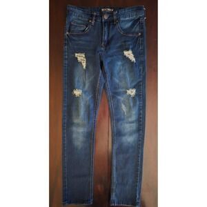 Waimea Denim Mens Distressed Slim Fit Jeans Dark Wash Ripped Blue 29x30
